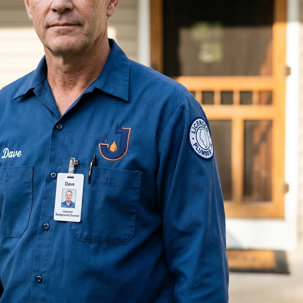 Licensed plumber showing ID badge in North Manchester, IN