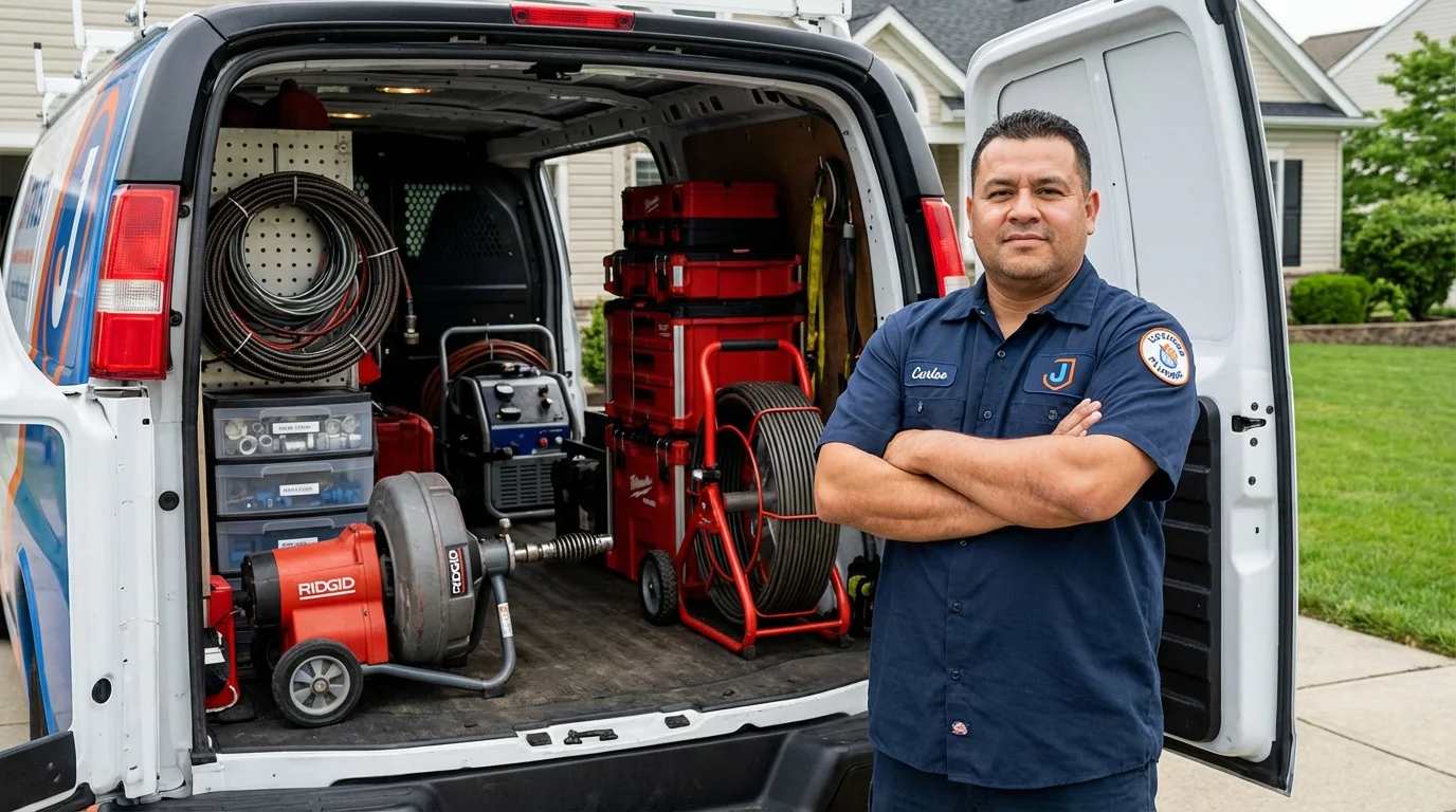 Professional drain cleaning equipment and Johns Plumbing LLC plumber in North Manchester