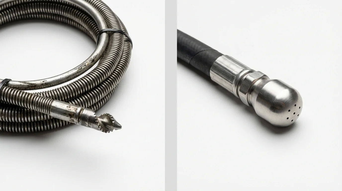 Drain snake cable and hydro jetting nozzle used for drain cleaning in North Manchester, IN