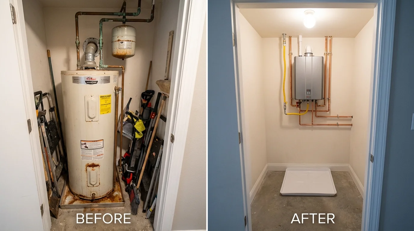Tank water heater versus wall-mounted tankless unit comparison for North Manchester, IN homeowners